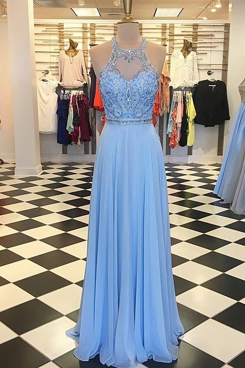 Prom Dress A Line, Gorgeous Prom Dress, Blue Chiffon Prom Dress, Long Prom Dress