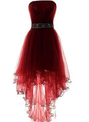 Prom Dresses Online, Wine Red Homecoming Dress, Burgundy High Low Party Dress, With Beadings