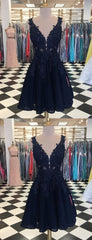 Prom Dress Shopping, Dark Navy Lace Beading Sleeveless Illusion Homecoming Dresses