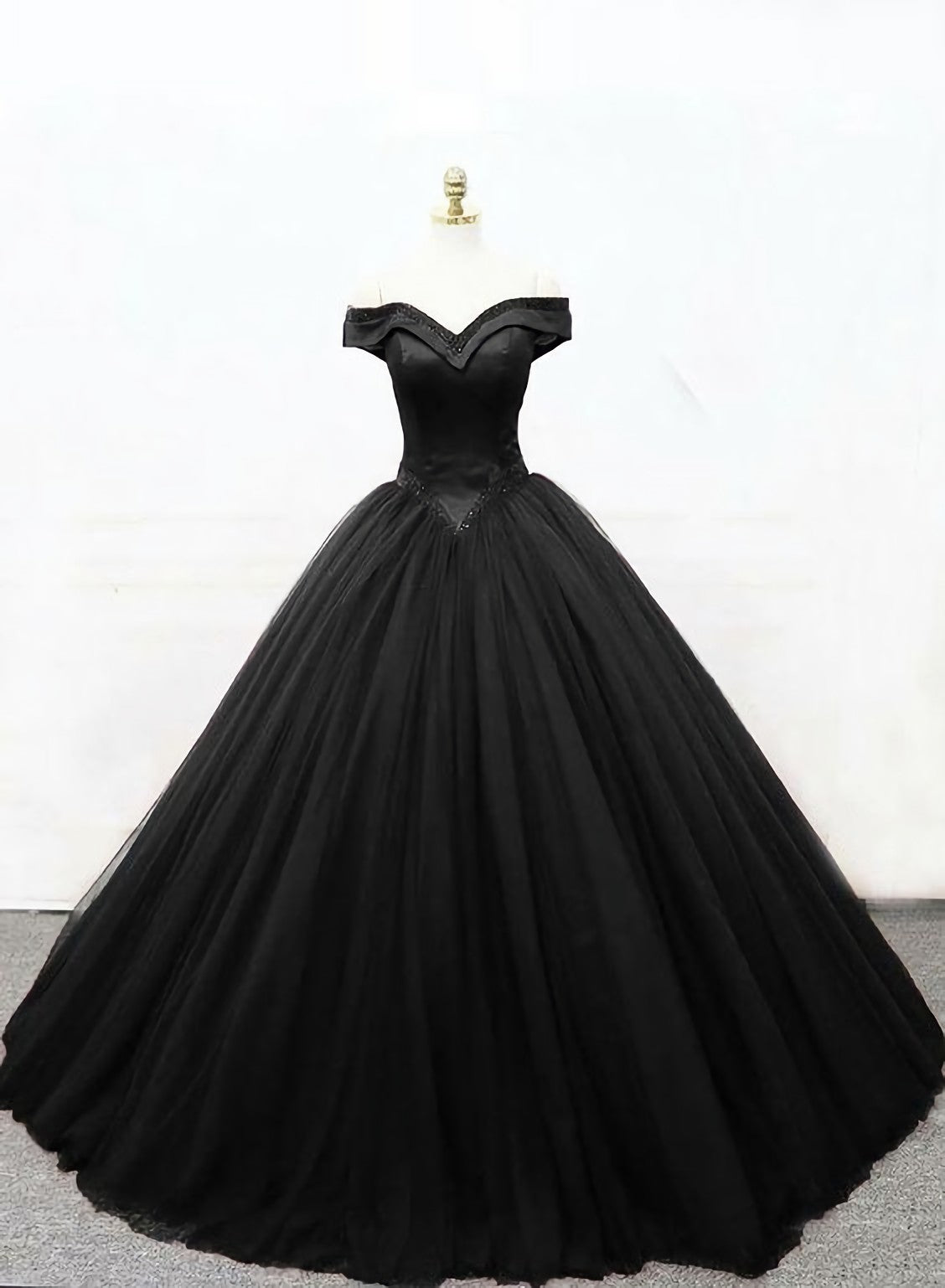 Satin Dress, Black Princess Ball Gown Black Formal Prom Dress
