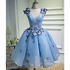 Prom Dresses 2031, Sky Blue Butterfly Short Homecoming Dress, Party Dresses