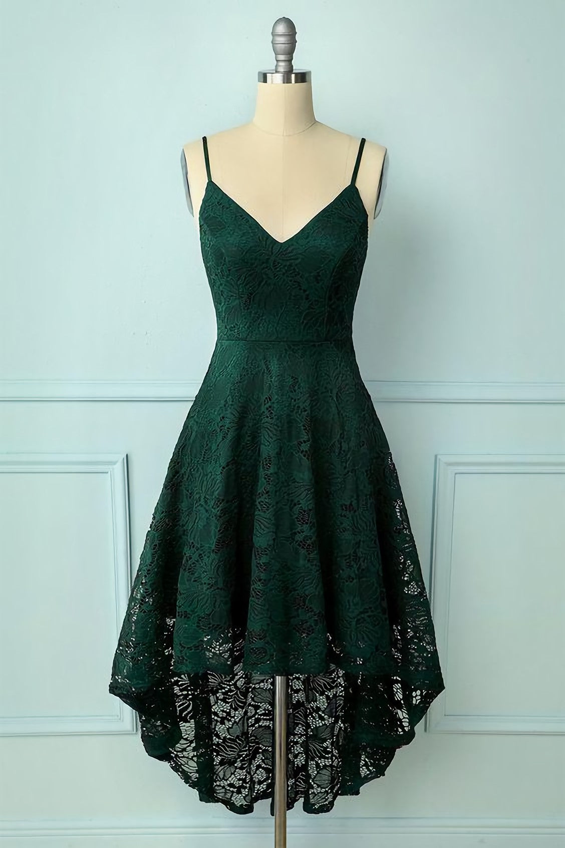 Prom Dresses Orange, Vintage Style Dark Green Lace Shoulders Straps Prom Dress