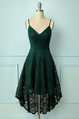 Prom Dresses Orange, Vintage Style Dark Green Lace Shoulders Straps Prom Dress