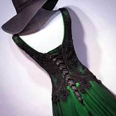 Homecomming Dress Long, Chaming Black and Green Tulle V-neckline Long Party Dress, V-neckline Prom Dresses