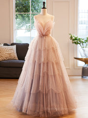 Dress Design, Champagne A-Line Beading Sequin Long Prom Dress, Champagne Formal Dress