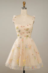 Bridesmaid Dresses Neutral, Champagne A-line Floral Short Princess Dress