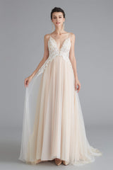 Prom Dresses Under 122, Champagne A-line Prom Dresses with Lace Top