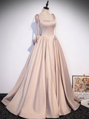 Prom Dress Trends For The Season, Champagne A-Line Satin Long Prom Dress, Champagne Evening Dresses