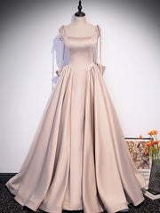 Prom Dress Inspo, Champagne A-Line Satin Long Prom Dress, Champagne Evening Dresses