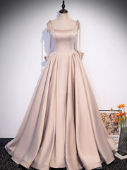 Evening Dresses 3 39 Sleeve, Champagne A-Line Satin Long Prom Dress, Champagne Formal Evening Dress