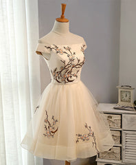 Formal Dresses Ballgown, Champagne A-Line Tulle Short Prom Dress, Homecoming Dress