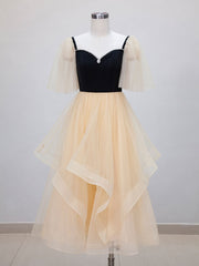 Evening Dresses Online Shop, Champagne A-Line Tulle Short Prom Dresses, Champagne Formal Dress