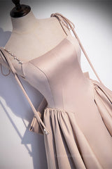 Debutant Dress, Champagne Beaded Bow Tie Straps Long Formal Dress with Bow Back