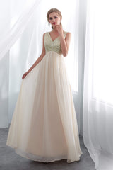 Formal Dress Modest, Champagne Chiffon Backless Long Prom Dresses with Sequins