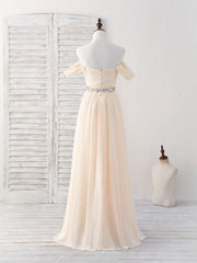 Bridesmaid Dresses 3 9 Length, Champagne Chiffon Off Shoulder Long Prom Dress Bridesmaid Dress