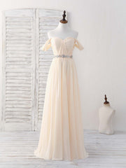 Bridesmaid Dresses Sale, Champagne Chiffon Off Shoulder Long Prom Dress Bridesmaid Dress