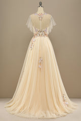 Prom Dresses Prom Dressprom Dress Prom Dresses, Champagne Floral Embroidery A-line Long Formal Dress