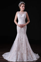 Wedding Dresses Boutique, Champagne Lace Tulle Mermaid Long Wedding Dresses