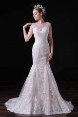 Wedding Dress Boutique, Champagne Lace Tulle Mermaid Long Wedding Dresses