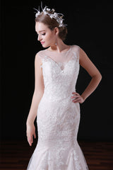 Wedding Dresses Nearby, Champagne Lace Tulle Mermaid Long Wedding Dresses