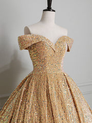 Formal Dress For Ladies, Champagne Off Shoulder Sequin Long Prom Dress, Champagne Formal Dress