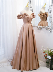 Party Dresses Shops, Champagne Satin Long Party Dress Prom Dress, A-line Simple Formal Dress