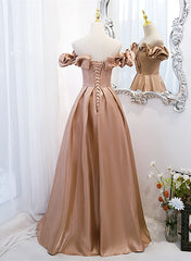 Party Dresses Shopping, Champagne Satin Long Party Dress Prom Dress, A-line Simple Formal Dress