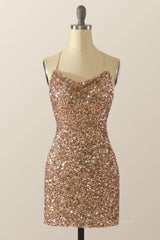 Bridesmaid Dress Stylee, Champagne Sequin Straps Bodycon Mini Dress