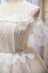 Party Dress Inspiration, Champagne Sweetheart Lace Tulle Party Dress, A-Line Homecoming Dress