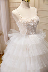 Indian Wedding Dress, Champagne Sweetheart Layers Princess Dress, Spaghetti Straps Tulle Formal Gown