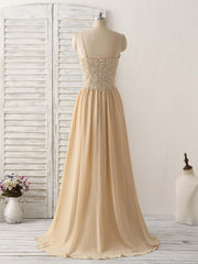 Party Dress Reception Wedding, Champagne Sweetheart Neck Beads Long Prom Dress Evening Dress