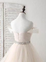 Dress, Champagne Sweetheart Off Shoulder Tulle Long Prom Dresses