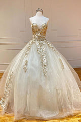 Semi Formal Dress, Champagne sweetheart tulle lace long prom gown, tulle formal gown