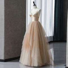 Formal Dresses For Winter Wedding, Champagne Tulle Gradient Tulle Straps Long Evening Dress, Charming Formal Gown