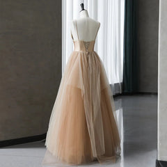 Formal Dress For Girls, Champagne Tulle Gradient Tulle Straps Long Evening Dress, Charming Formal Gown