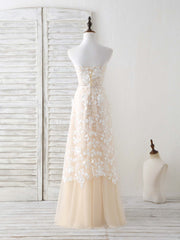 Dress Outfit, Champagne Tulle Lace Applique Long Prom Dress Champagne Evening Dress