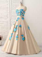 Party Dress Brands Usa, Champagne Tulle Lace Applique Long Prom Dress, Champagne Evening Dress
