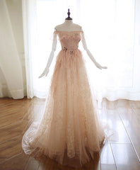 Homecoming Dress 2020, Champagne Tulle Lace Long Prom Dress Champagne Tulle Lace Evening Dress