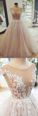 Formal Dress Shops Near Me, Champagne tulle lace long prom dress, tulle evening dress