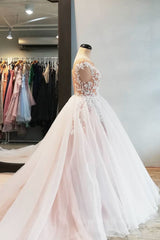 Formal Dresses For Weddings Near Me, Champagne tulle lace long prom dress, tulle evening dress