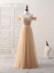 Mother Of The Bride Dress, Champagne Tulle Long Bridesmaid Dress, Champagne Prom Dresses