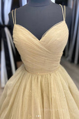 Prom Dress Designer, Champagne tulle long prom dress tulle long formal dress