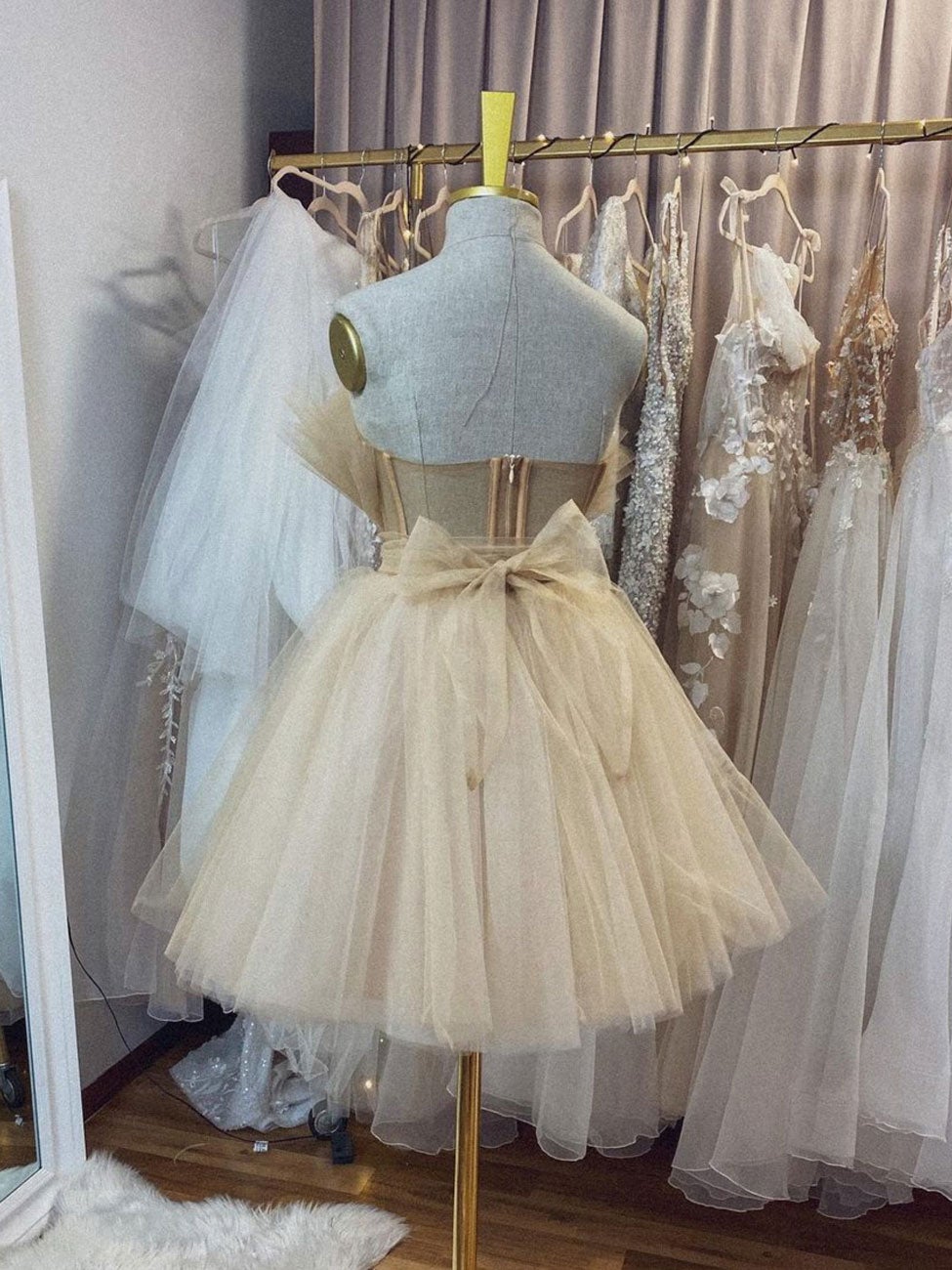 Homecoming Dresses 2021, Champagne tulle short prom dress, champagne tulle homecoming dress