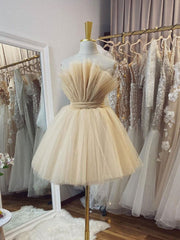 Homecoming Dresses Tight, Champagne tulle short prom dress, champagne tulle homecoming dress