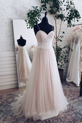 Prom Dresses For Short Girl, Champagne tulle sweetheart lace long prom dress tulle formal dress