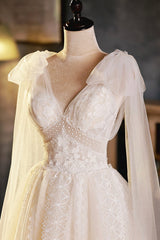 Party Dresses White, Champagne V-Neck Lace Short Prom Dress, Lovely A-Line Evening Party Dress
