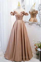 Dress Prom, Champagne V Neck Ruffle Off-the-Shoulder Pleated Leather Long Formal Dress