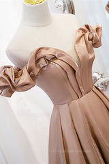 Classy Outfit Women, Champagne V Neck Ruffle Off-the-Shoulder Pleated Leather Long Formal Dress