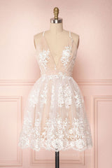 Bridesmaid Dress Sale, Champagne v neck tulle lace short prom dress champagne tulle bridesmaid dress