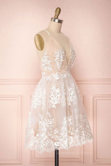 Bridesmaid Dresses Short, Champagne v neck tulle lace short prom dress champagne tulle bridesmaid dress
